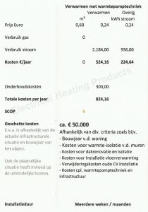 Verwarmingskosten met een warmtepomp